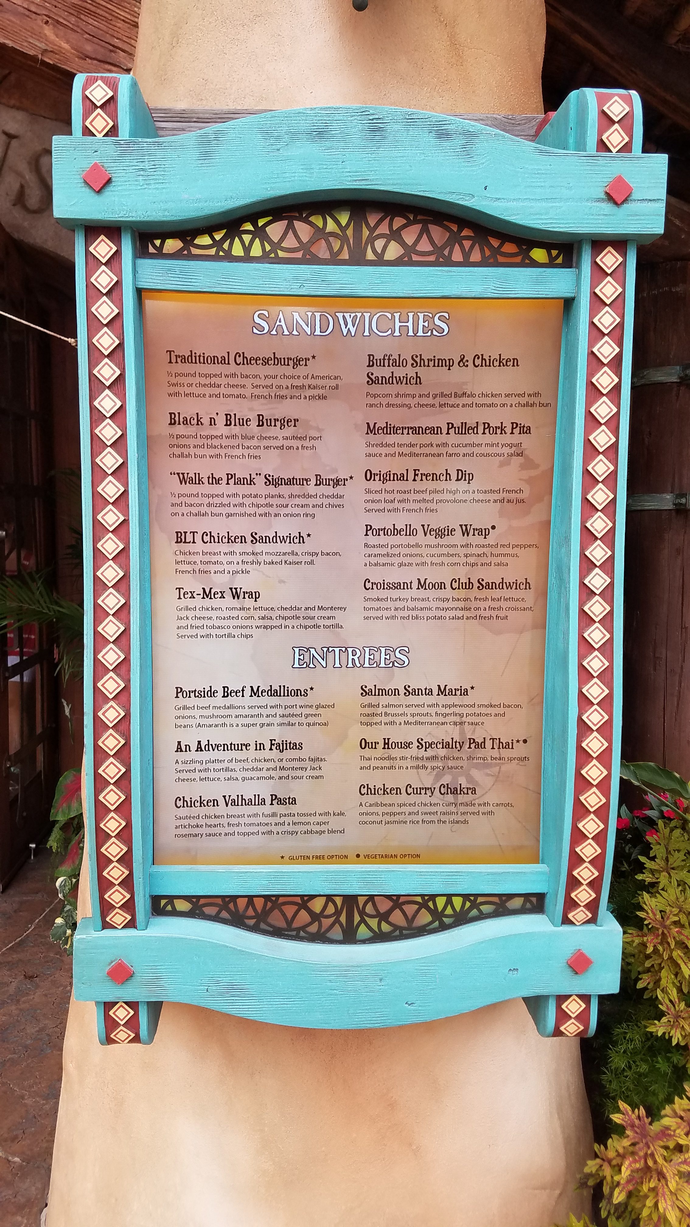 Sandwiches and Entree Menu at Confisco Grille - Dining Review - Islands of Adventure - Universal Orlando Resort - unofficialuniversal.com.
