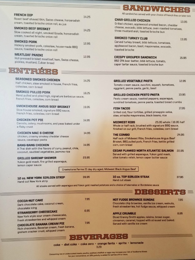 Menu at NBC Sports Grill & Brew in Universal's CityWalk - by unofficialuniversal.com.
