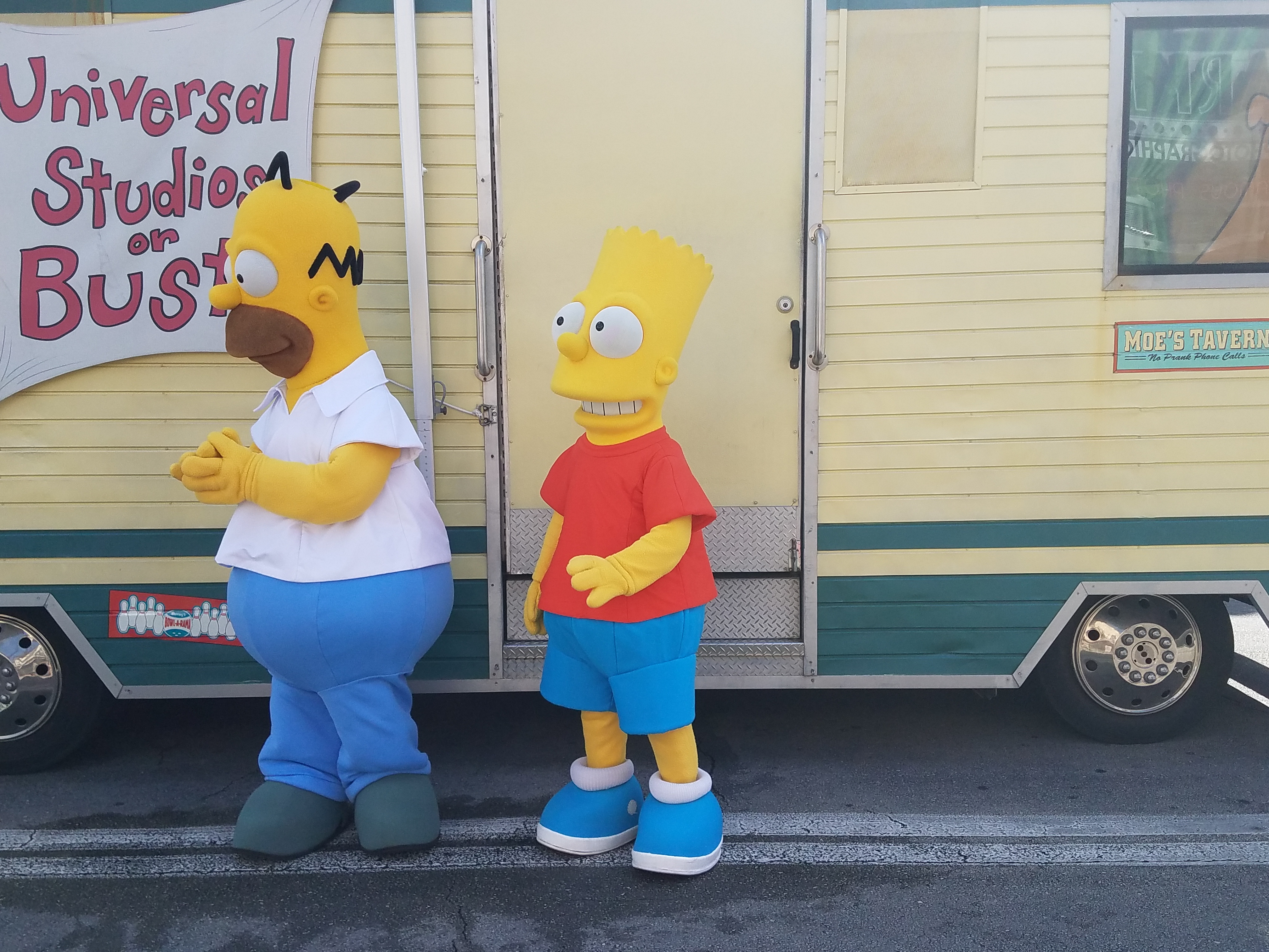 Homer and Bart Simpson at Universal Studios in Orlando, Florida - by unofficialuniversal.com.