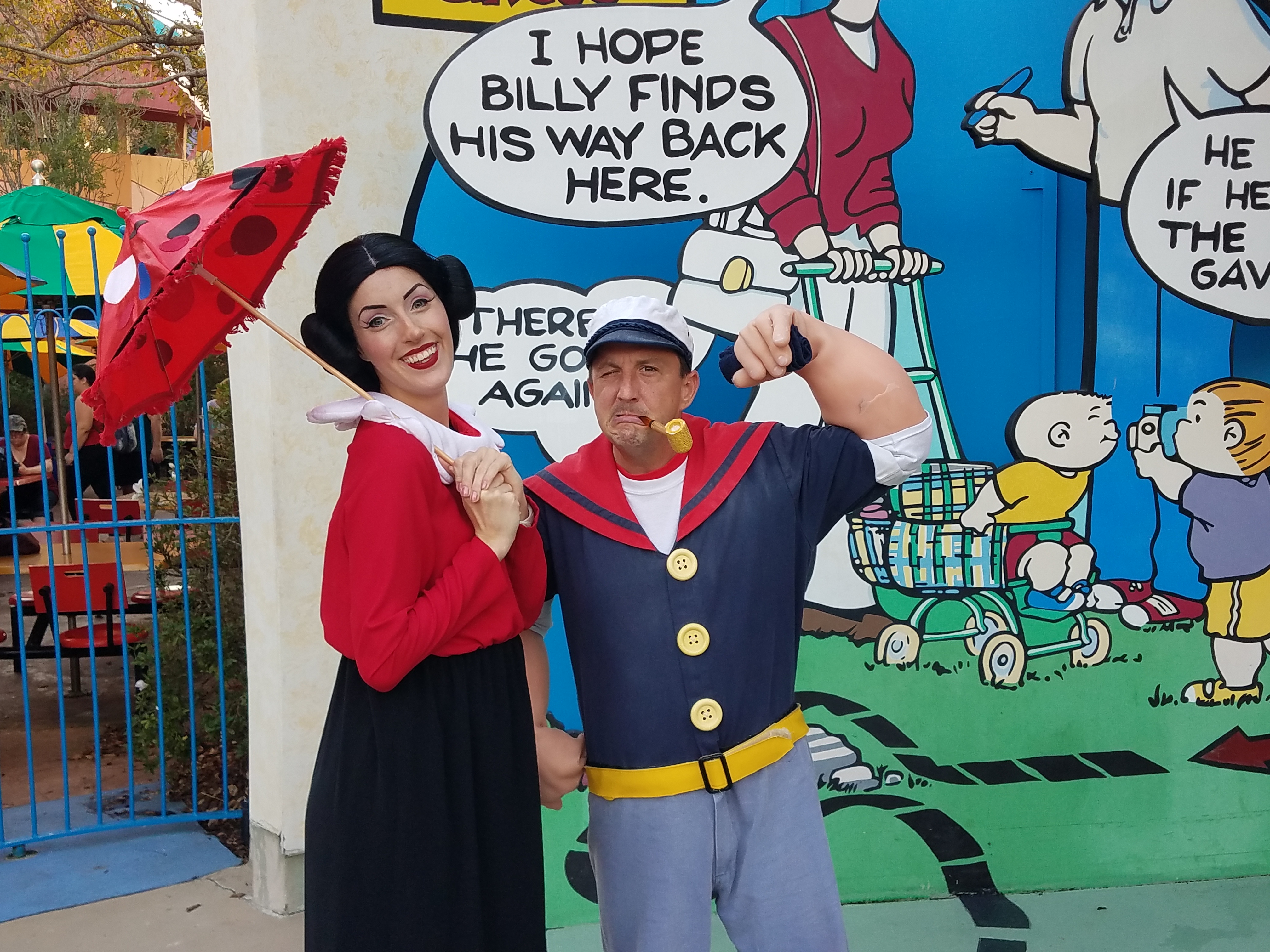 Olive Oyl and Popeye at Islands of Adventure in Orlando, Florida - by unofficialuniversal.com.