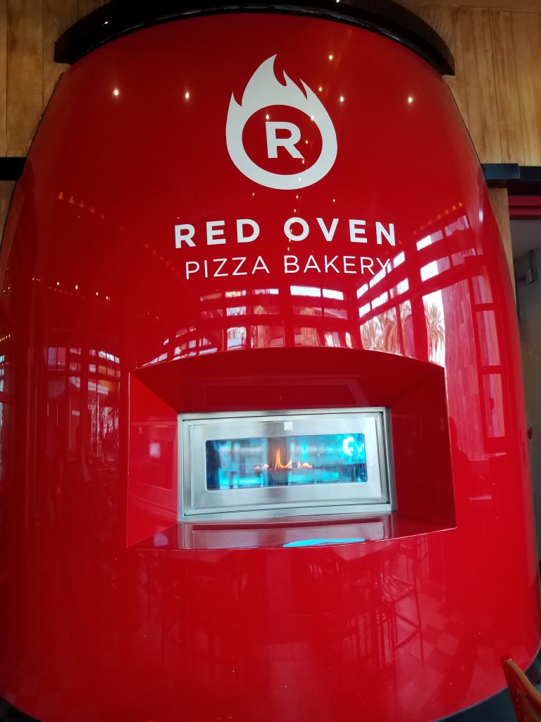 Red oven at Red Oven Pizza Bakery at Universal's CityWalk by unofficialuniversal.com.