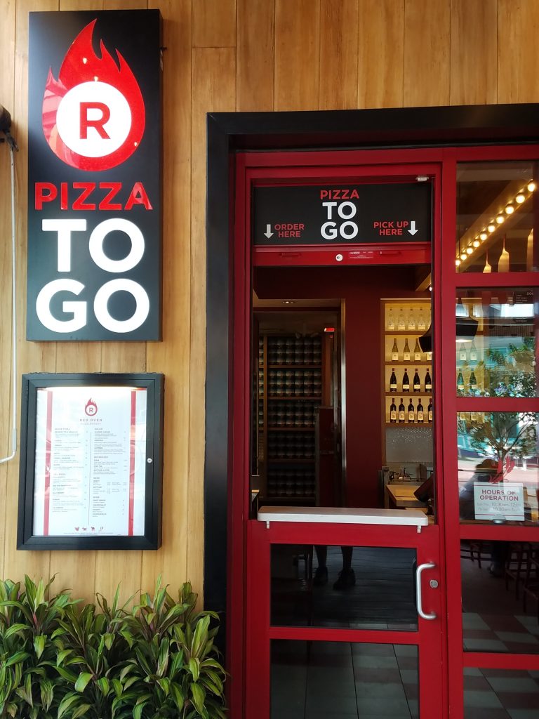 TO GO pick up area at Red Oven Pizza Bakery at Universal's CityWalk.