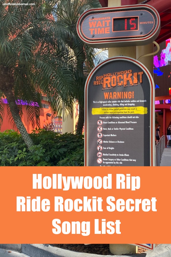 Hollywood Rip Ride Rockit Secret Song List at Universal Studios Orlando - by unofficialuniversal.com.